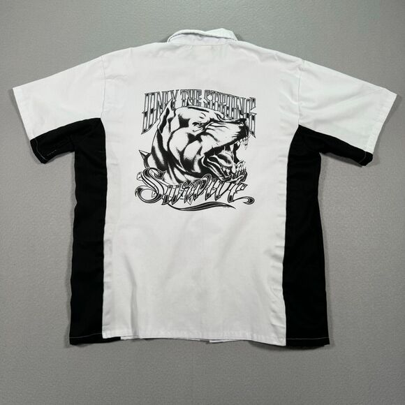Biker Clothing Company Shirt Mens Medium White Only The‎ Strong Survive Workwear - Picture 1 of 11